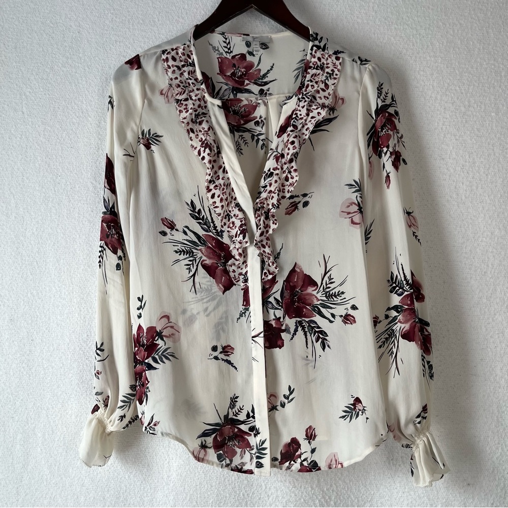 Joie 100 Silk Shirt Jayann B Ruffle Floral Blouse Top Womens XS feminine light